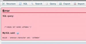 Error #1115 - Unknown character set utf8mb4