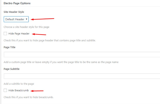 Electro page options