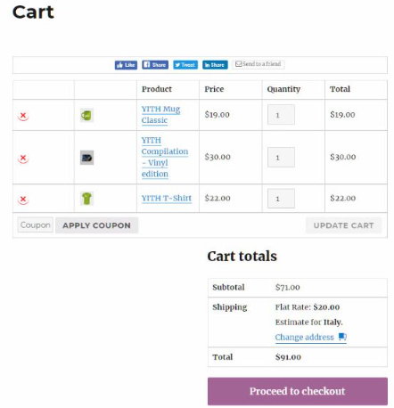 Shopping cart page