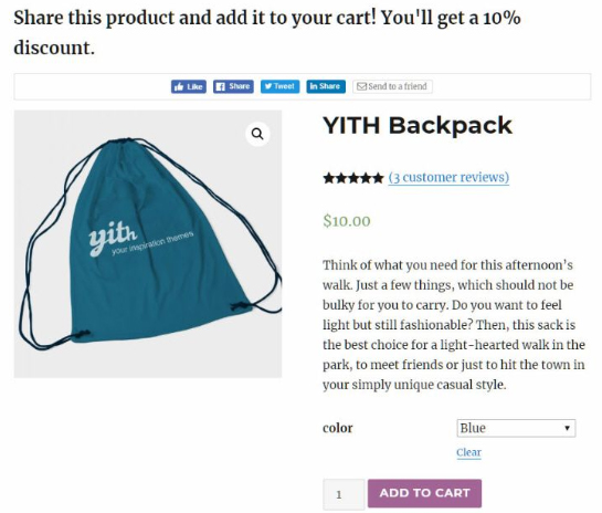 YITH WooCommerce Share for Discounts - product page
