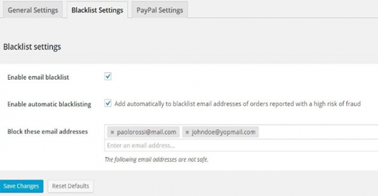 Yith Woocommerce Anti-fraud - Blacklist settings